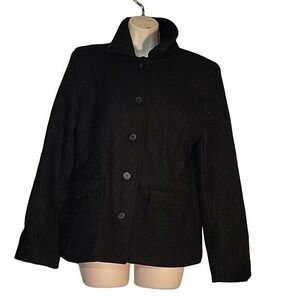 VAN HEUSSEN Black Wool Blend Button Front Coat Jacket Classic Style Minimalist M
